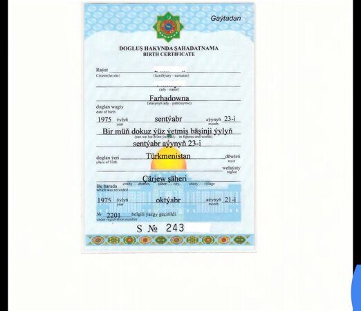 turkmen birth cert